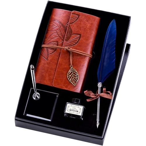 Magnifique Carnet En Cuir, Coffret Cadeau Plume Et Encre