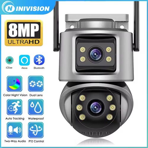 Caméra De Surveillance HD Extérieure Double Objectif 4K 8MP ICsee P2P